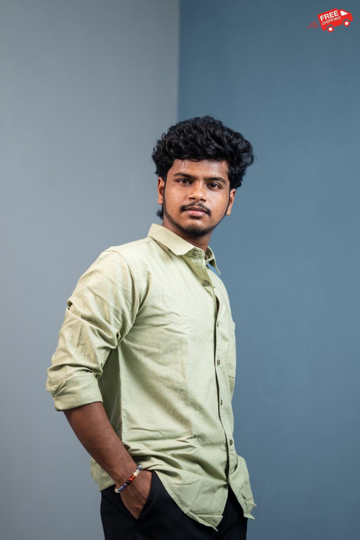 Cotton Shirt for Men | Stylish Slim Fit, Comfortable & Breathable - Pista Green