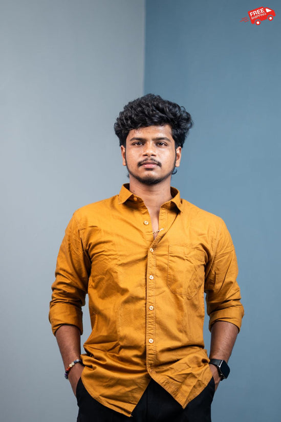 Cotton Shirt for Men | Stylish Slim Fit, Comfortable & Breathable - Mustard Yellow