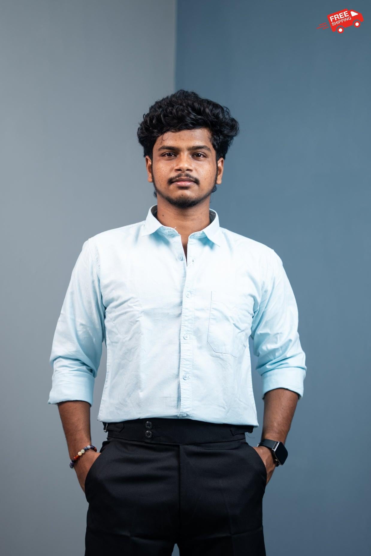 Cotton Shirt for Men | Stylish Slim Fit, Comfortable & Breathable - Sky Blue