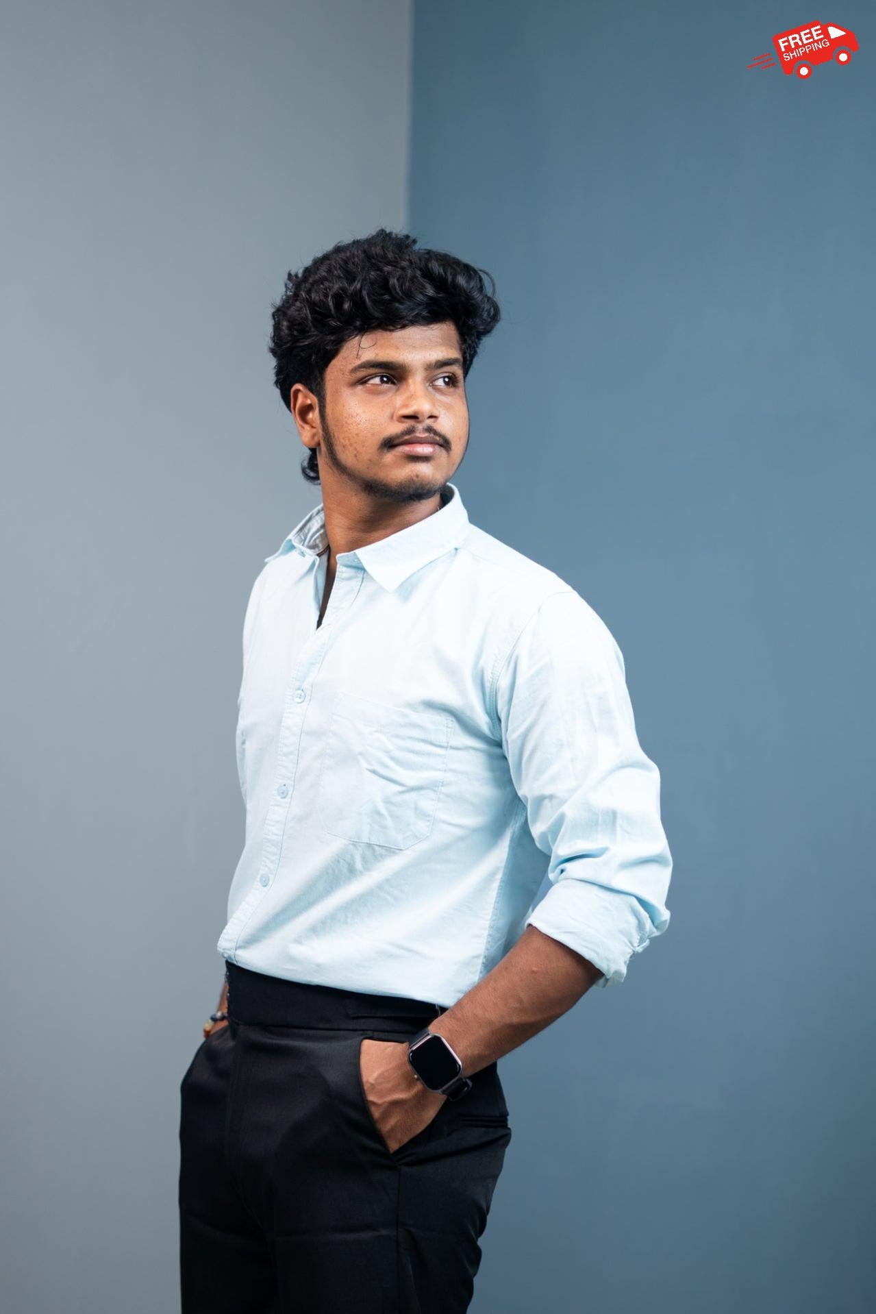 Cotton Shirt for Men | Stylish Slim Fit, Comfortable & Breathable - Sky Blue