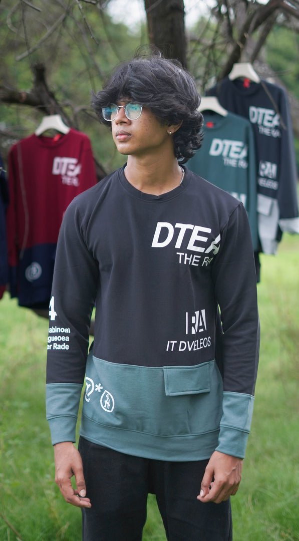 Full Sleeve Round Neck Mens DTEA T-shirt Design in Black