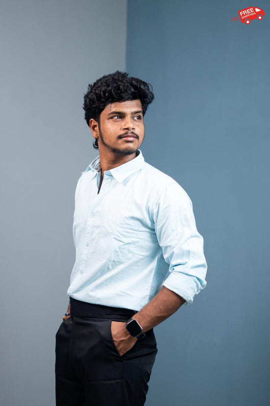 Cotton Shirt for Men | Stylish Slim Fit, Comfortable & Breathable - Sky Blue