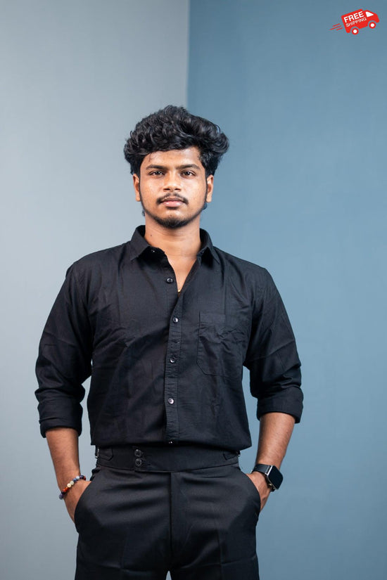 Cotton Shirt for Men | Stylish Slim Fit, Comfortable & Breathable - Black