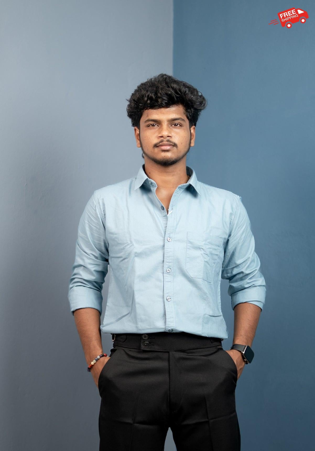 Cotton Shirt for Men | Stylish Slim Fit, Comfortable & Breathable - Steel Blue