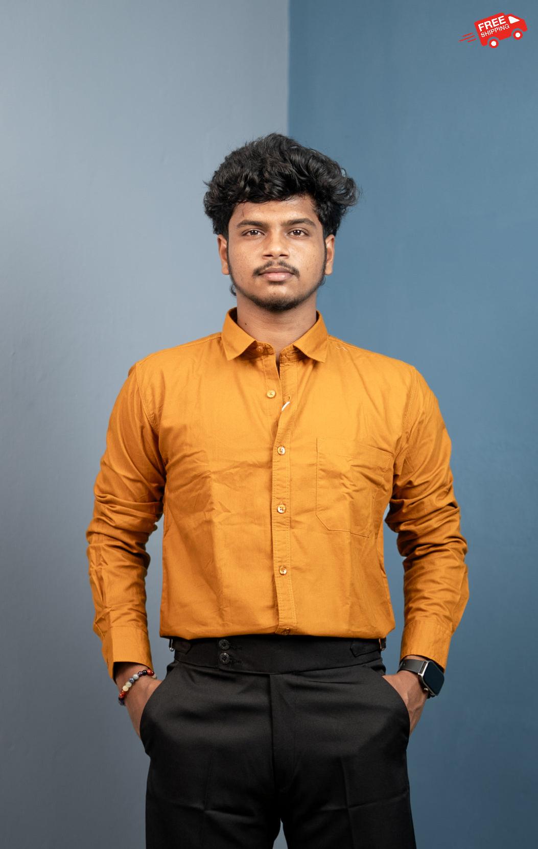 Cotton Shirt for Men | Stylish Slim Fit, Comfortable & Breathable - Golden Yellow