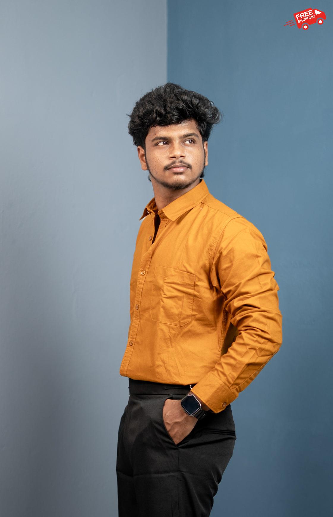 Cotton Shirt for Men | Stylish Slim Fit, Comfortable & Breathable - Golden Yellow