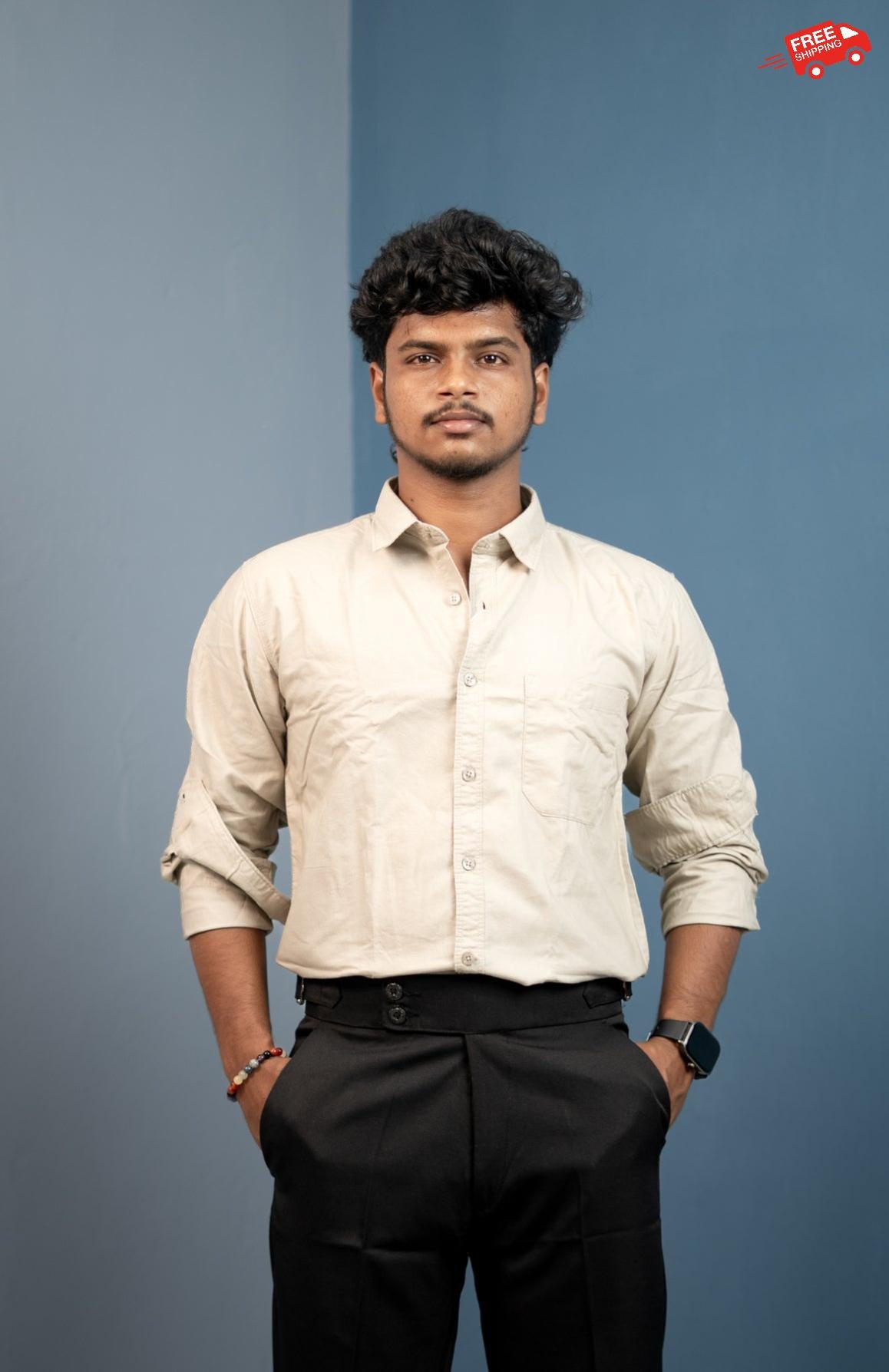 Cotton Shirt for Men | Stylish Slim Fit, Comfortable & Breathable - Cream