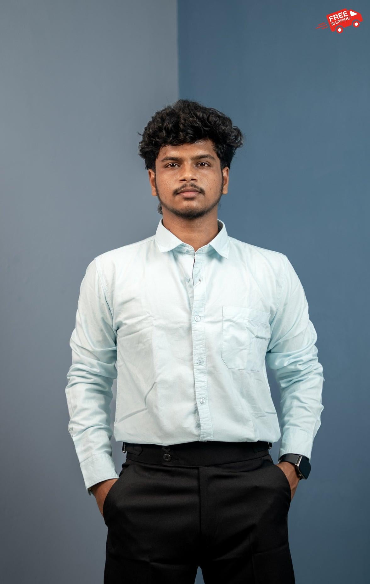 Cotton Shirt for Men | Stylish Slim Fit, Comfortable & Breathable - Mint Blue