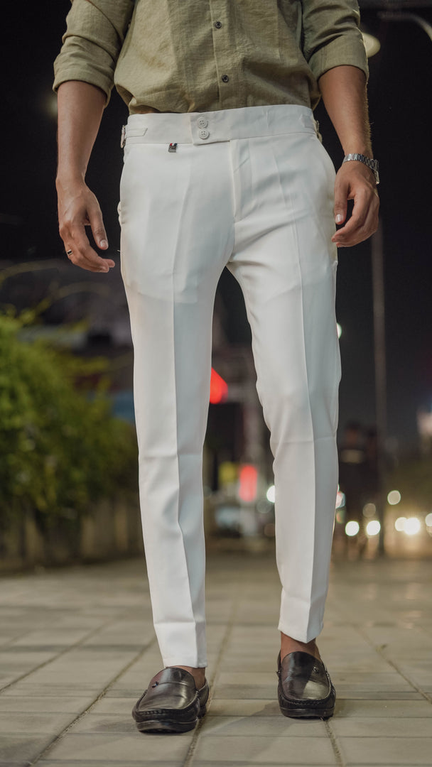 Men's Regular Fit  ADJUSTABLE  GURKHA  Pant  - White