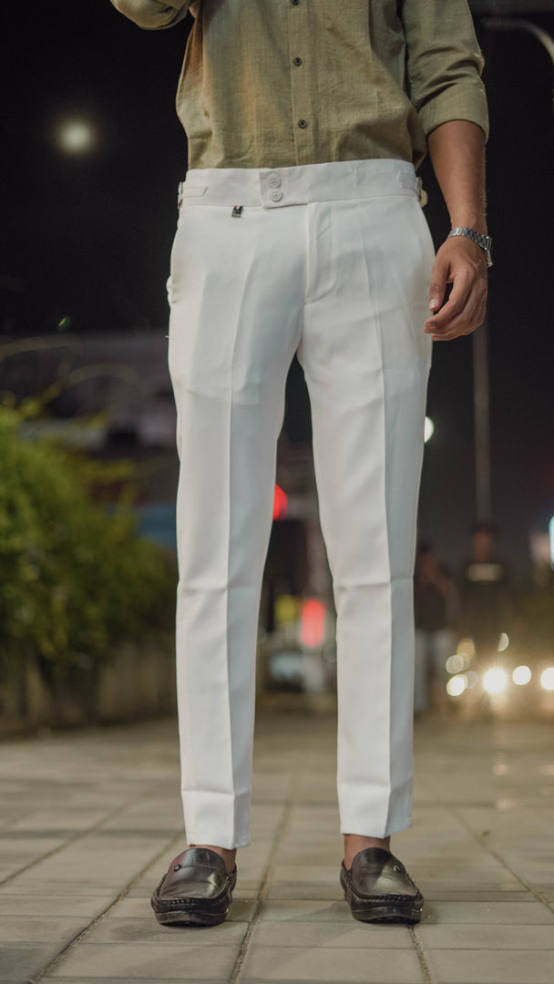 Men's Regular Fit  ADJUSTABLE  GURKHA  Pant  - White