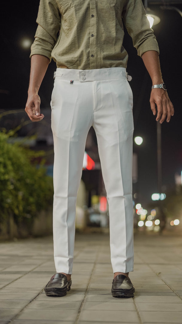 Men's Regular Fit  ADJUSTABLE  GURKHA  Pant  - White