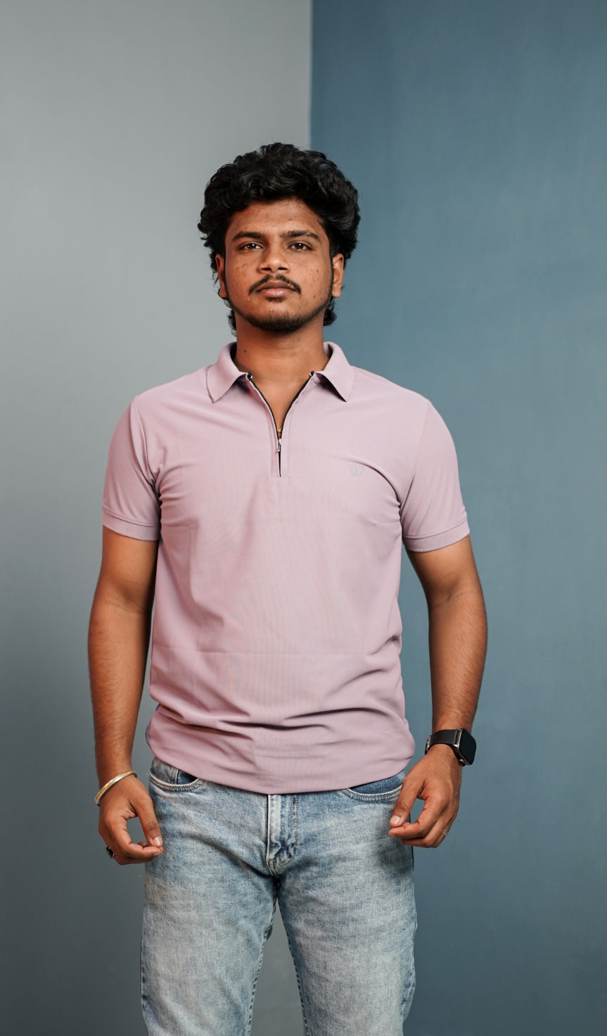 Short Sleeve Collar Neck 07 Korean Zipper Tshirt for Men-Purple