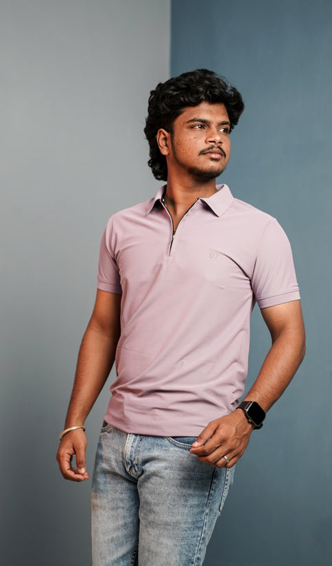 Short Sleeve Collar Neck 07 Korean Zipper Tshirt for Men-Purple