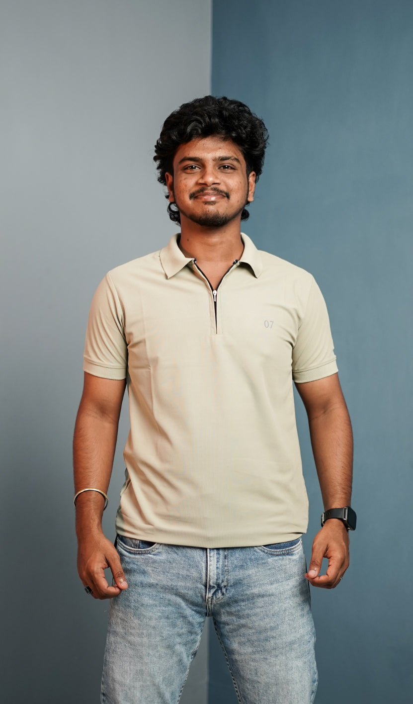 Short Sleeve Collar Neck 07 Korean Zipper Tshirt for Men - Sandle