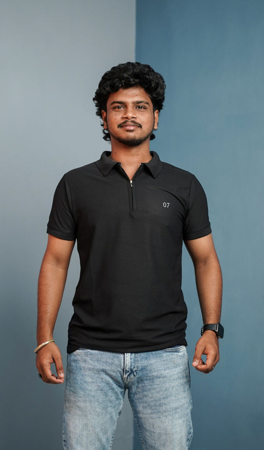 Short Sleeve Collar Neck 07 Korean Zipper Tshirt for Men - Black – 7MAN Men's Fashion India