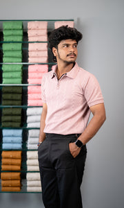 Men’s Half Sleeve Designer Bubble Zipper Collar T-Shirt -- Pink