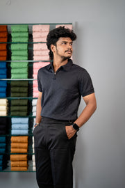 Men’s Half Sleeve Designer Bubble Zipper Collar T-Shirt --Black