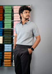 Men’s Half Sleeve Designer Bubble Zipper Collar T-Shirt -Grey