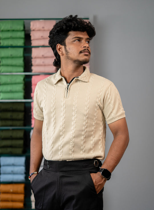 Men’s Half Sleeve Designer Bubble Zipper Collar T-Shirt -Sandle – alternate view – 7MAN India