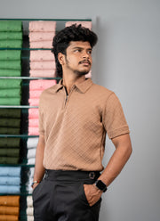 Buy Square BOX Short Sleeve Korean Zipper TShirt for Men - Brown