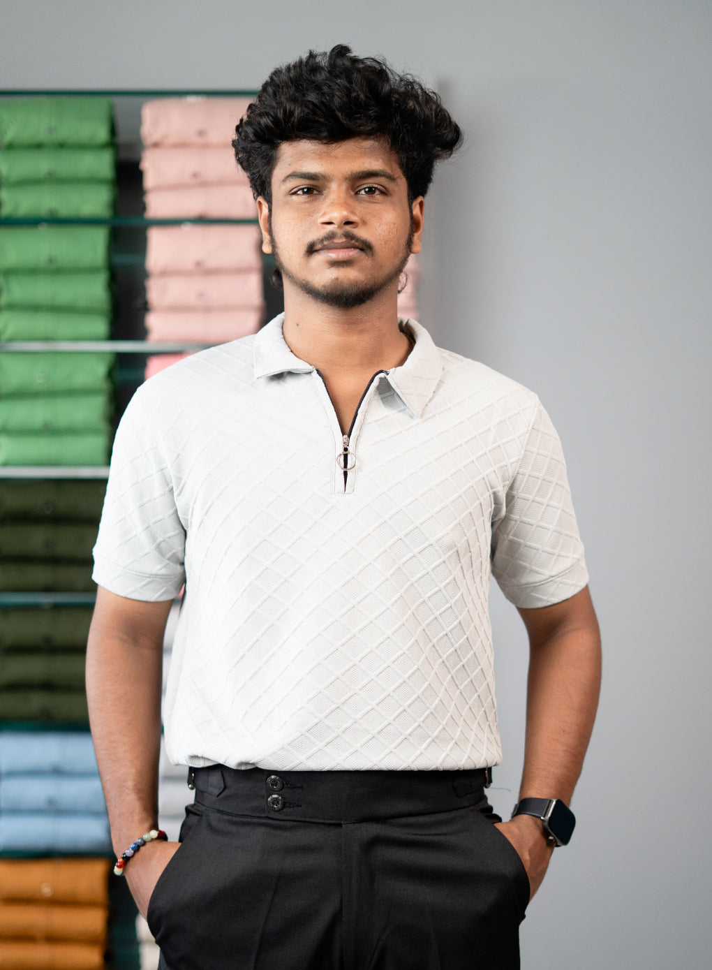 Buy Square BOX Short Sleeve Korean Zipper TShirt for Men - Ash