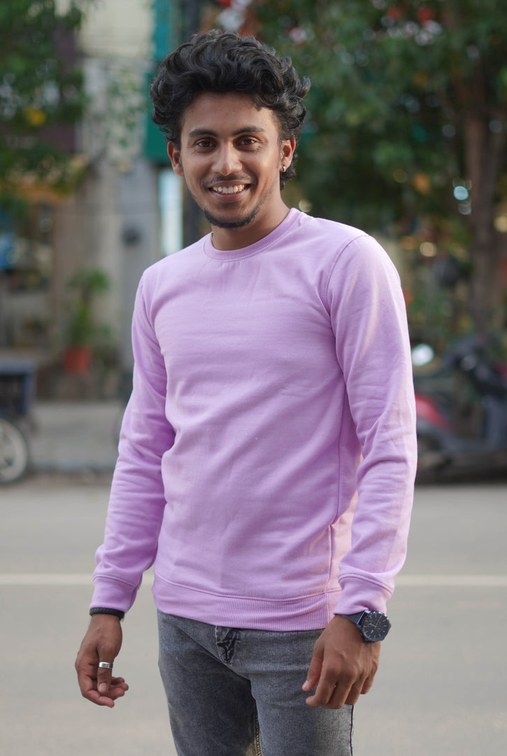 Round Neck Full Sleeve Plain Mens T-shirt in Pink