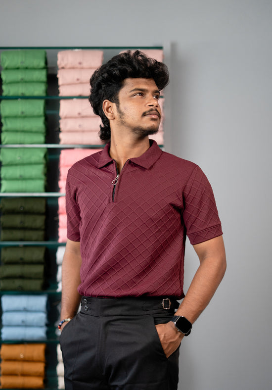 Buy Square BOX Short Sleeve Korean Zipper TShirt for Men - Maroon