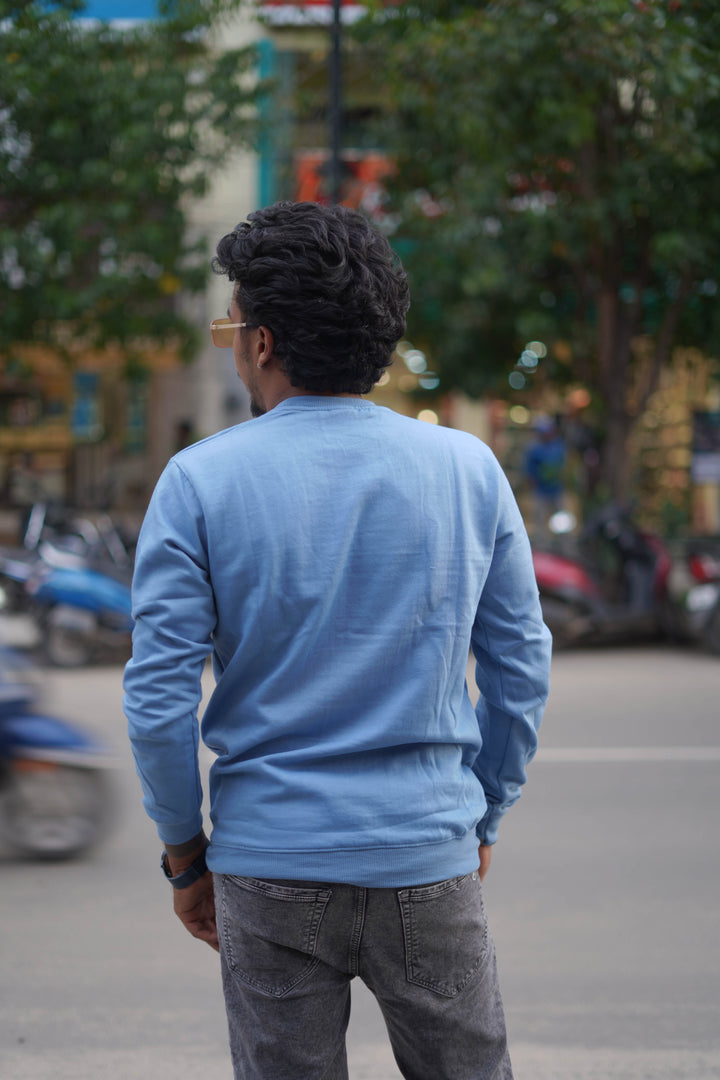 Round Neck Full Sleeve Plain Mens T-shirt in Blue