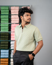 Buy Square BOX Short Sleeve Korean Zipper TShirt for Men - Pista Green