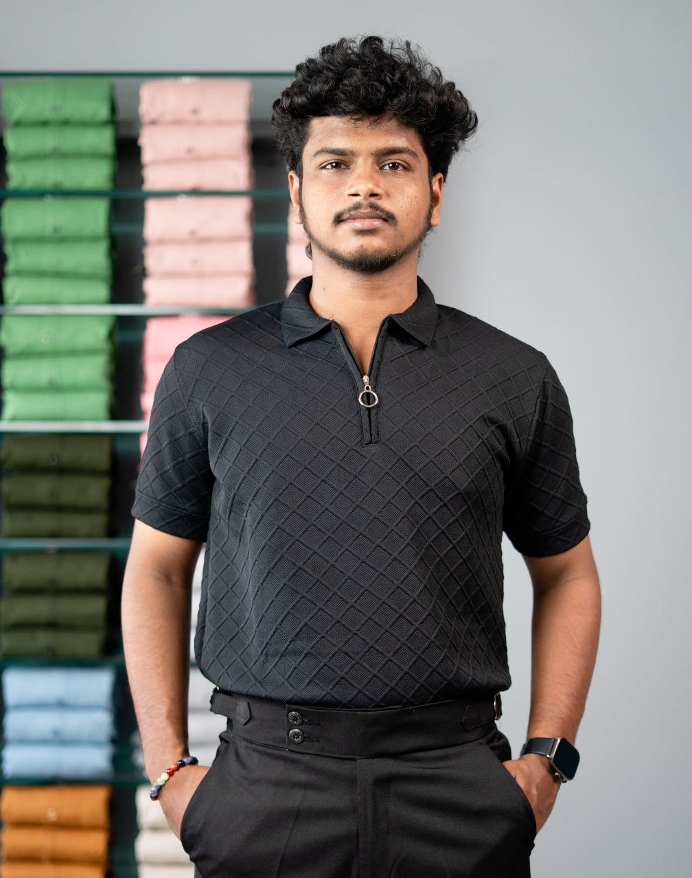 Buy Square BOX Short Sleeve Korean Zipper TShirt for Men - Black