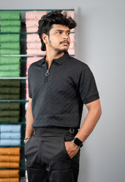 Buy Square BOX Short Sleeve Korean Zipper TShirt for Men - Black