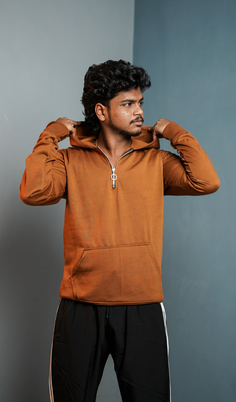 Men’s Full Sleeve Zipper Hoodie | Oversized Winter Hoodie for Men - Brown