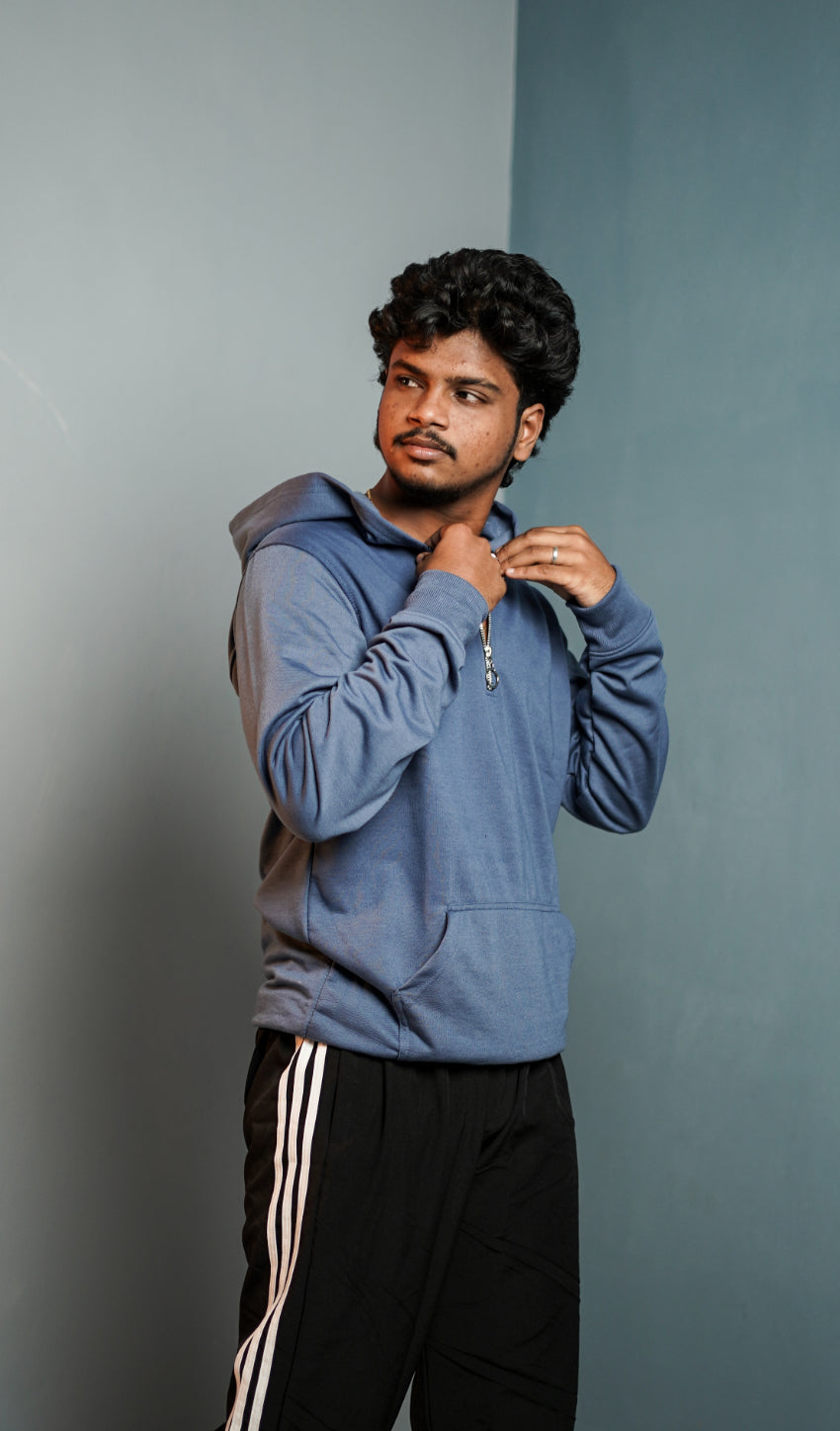 Men’s Full Sleeve  Zipper  Hoodie | Oversized Winter Hoodie for Men - Denim blue