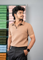Stylish CROSS  Men’s Half Sleeve Polo T-Shirt | Trendy Casual Wear - Brown