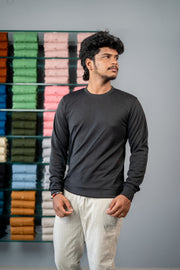 Round Neck Full Sleeve Tshirt for Men  - Black