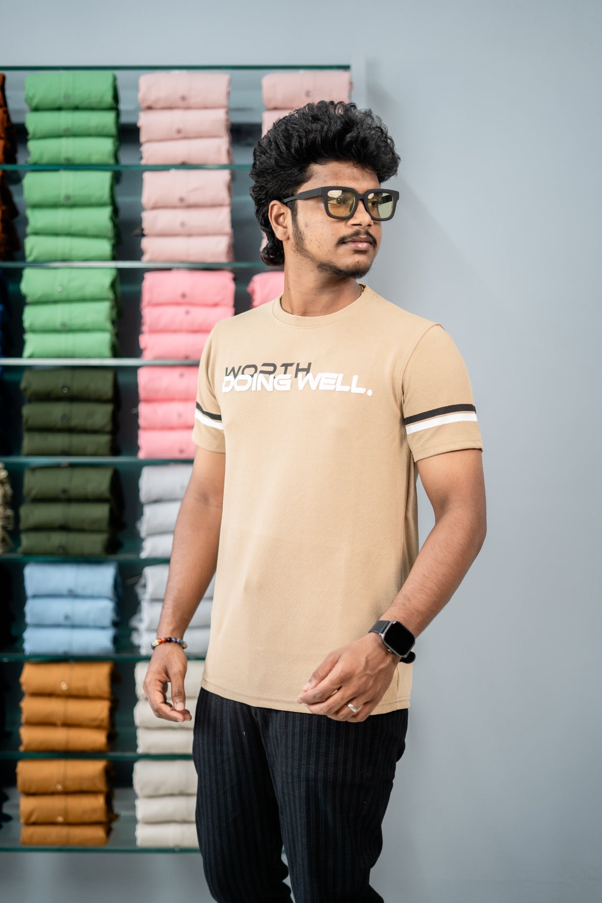 Short Sleeve Round Neck WORTH DOING WELL Printed Tshirt-Sandle