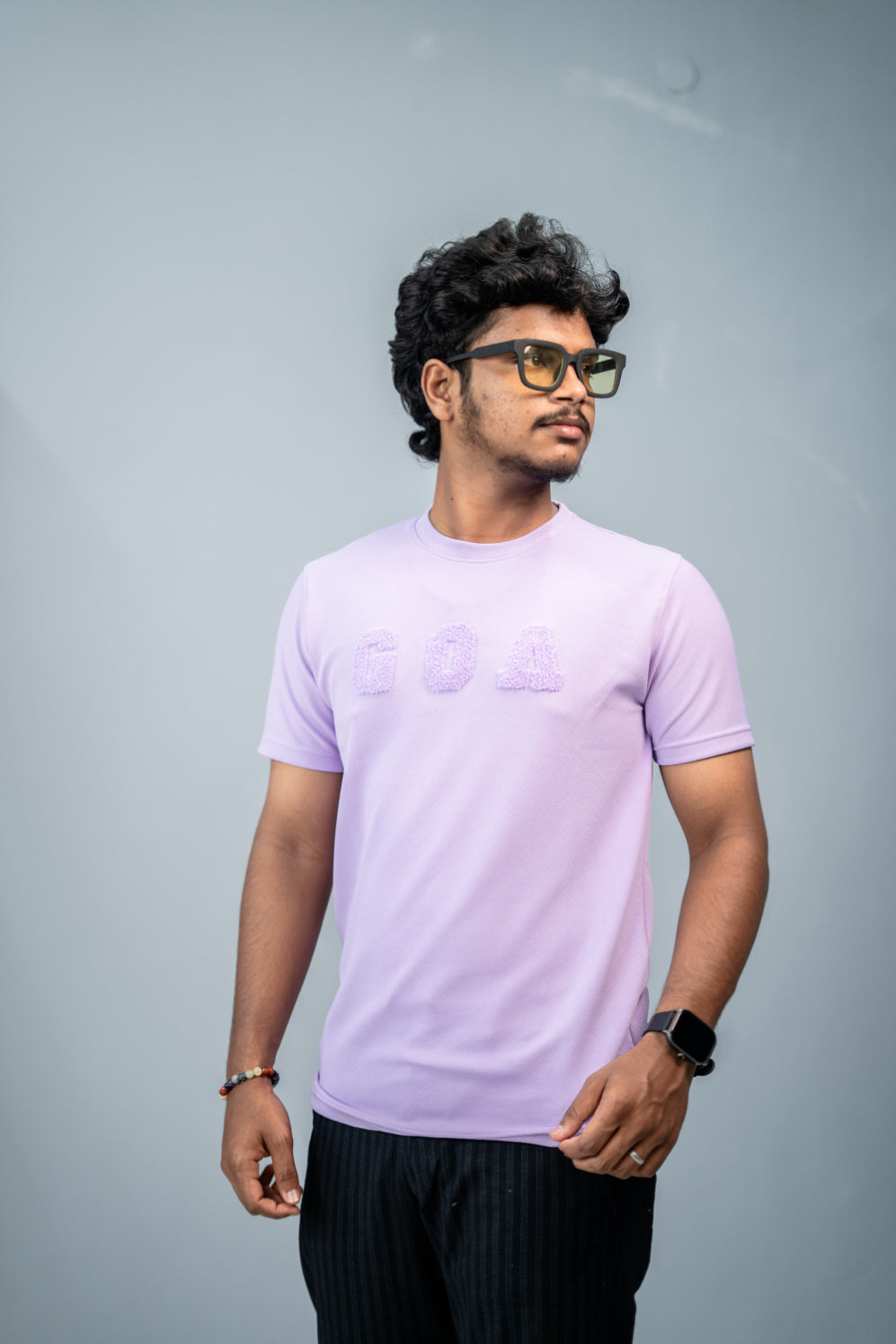 Short Sleeve Round Neck GOA Printed Tshirt - Lavender
