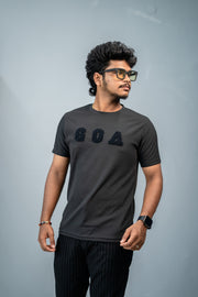 Short Sleeve Round Neck GOA Printed Tshirt -Black