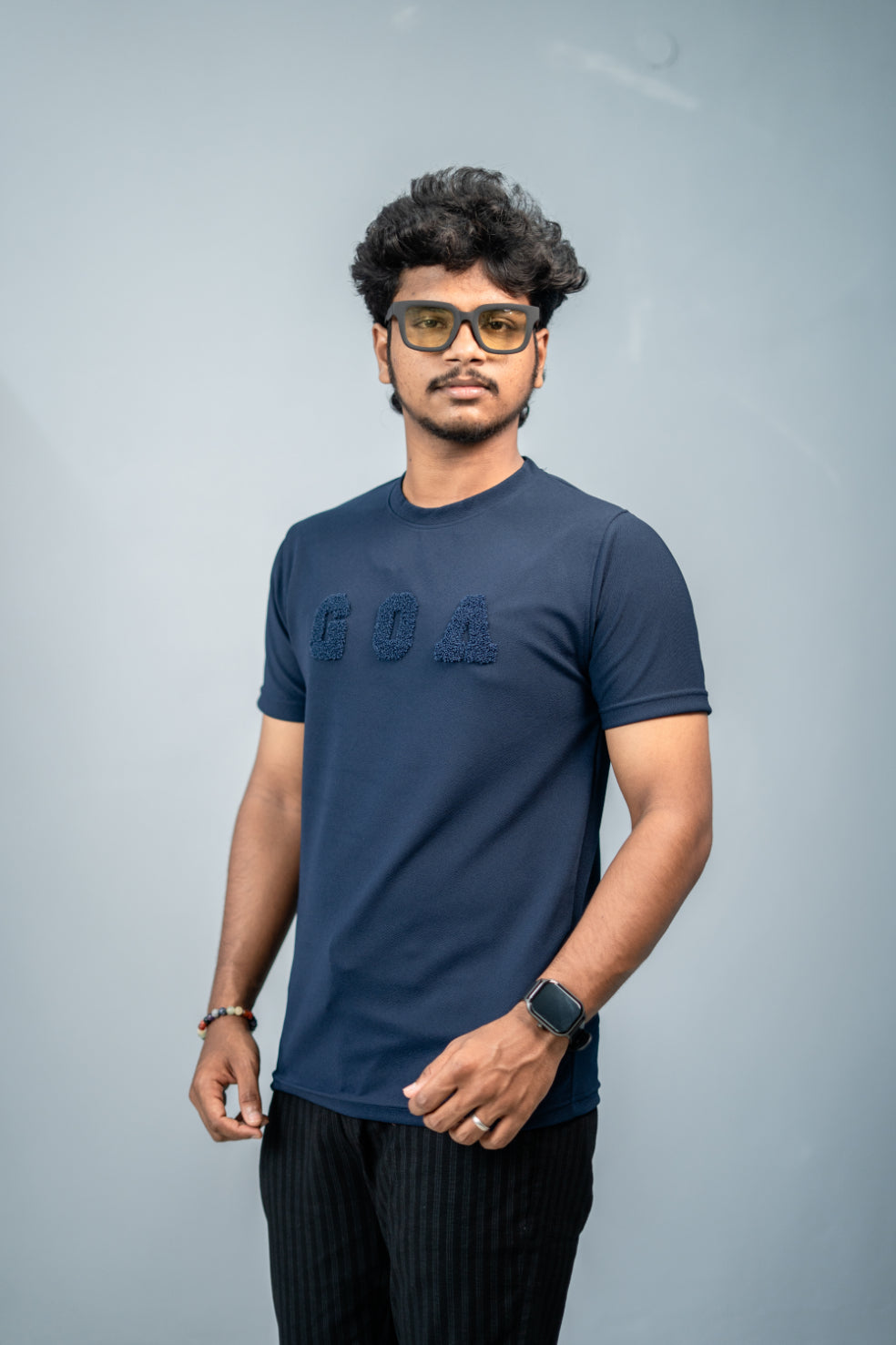 Short Sleeve Round Neck GOA Printed Tshirt -Navy Blue