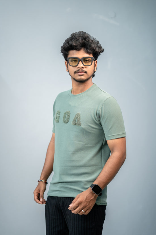 Short Sleeve Round Neck GOA Printed Tshirt -Olive Green
