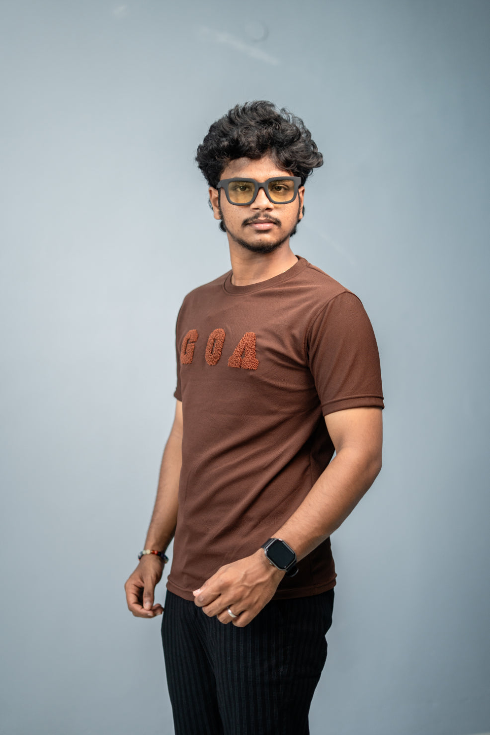 Short Sleeve Round Neck GOA Printed Tshirt -Chocolate Brown