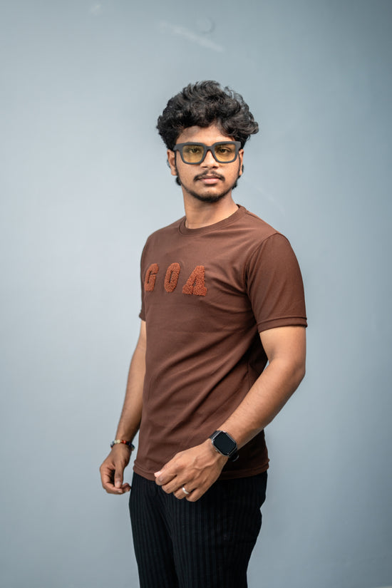 Short Sleeve Round Neck GOA Printed Tshirt -Chocolate Brown