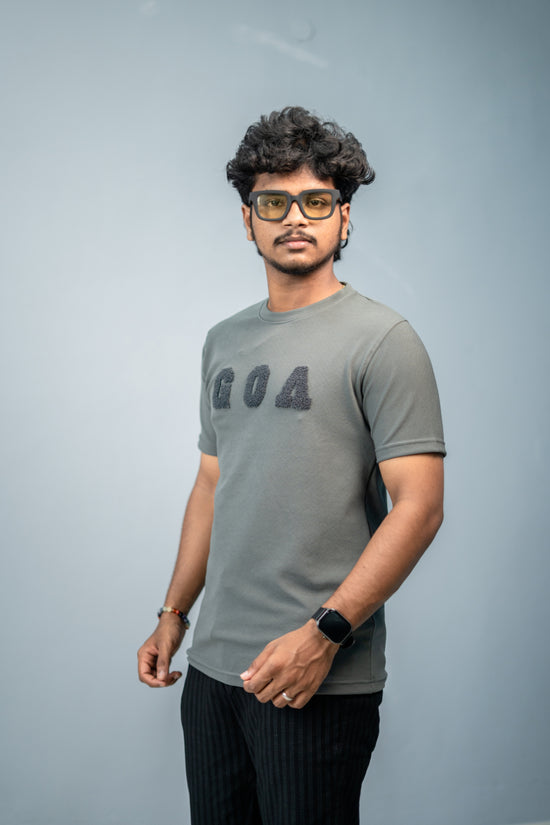Short Sleeve Round Neck GOA Printed Tshirt -Grey