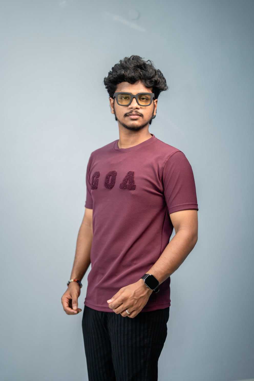 Short Sleeve Round Neck GOA Printed Tshirt -Maroon