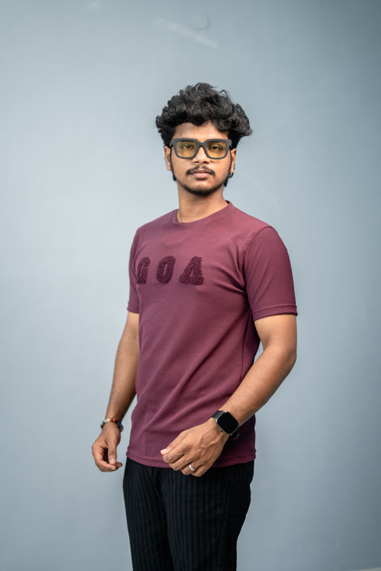 Short Sleeve Round Neck GOA Printed Tshirt -Maroon