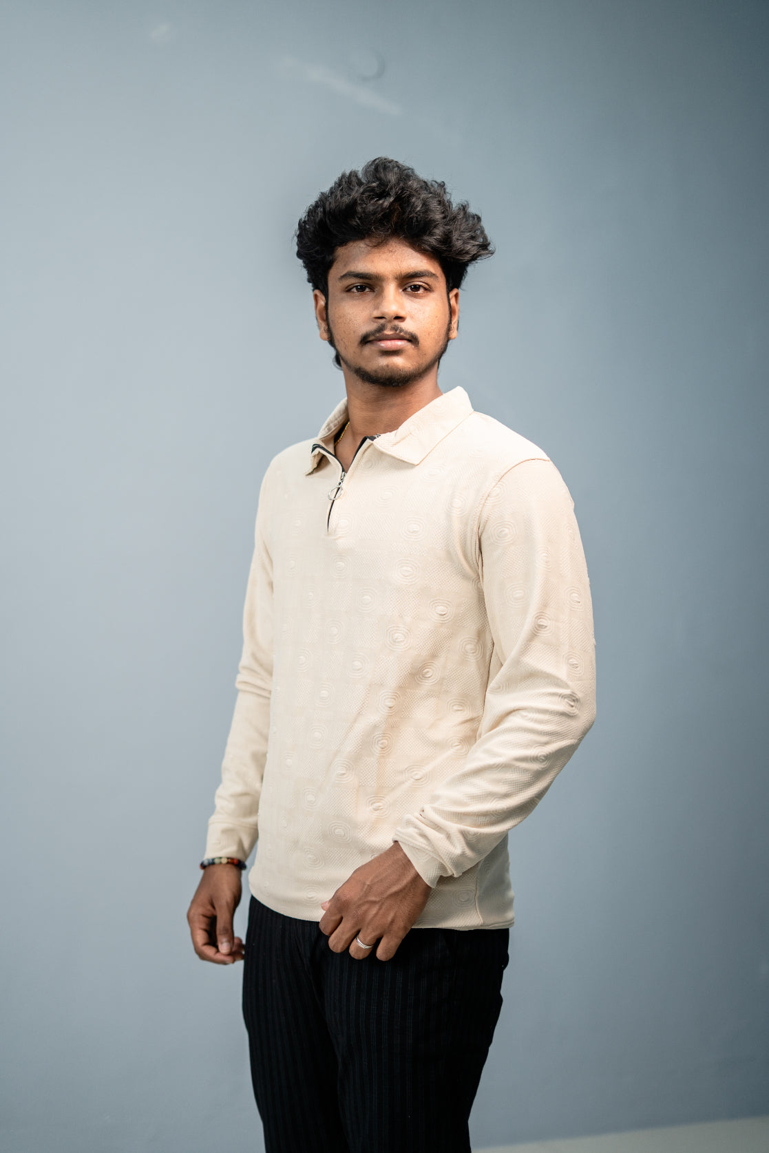 Premium Style Korean Zipper Circle Print Full Sleeve Tshirt for Men-Sandle