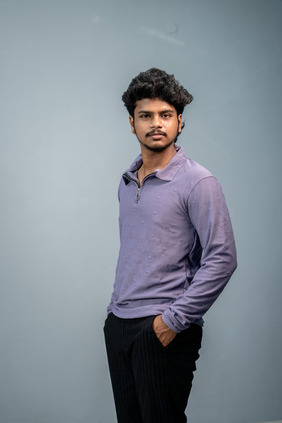 Premium Style Korean Zipper Circle Print Full Sleeve Tshirt for Men-Violet