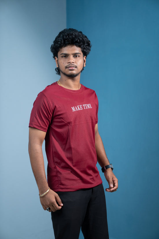 Trending Oversized MAKE TIME Printed T-Shirt for Men-Maroon