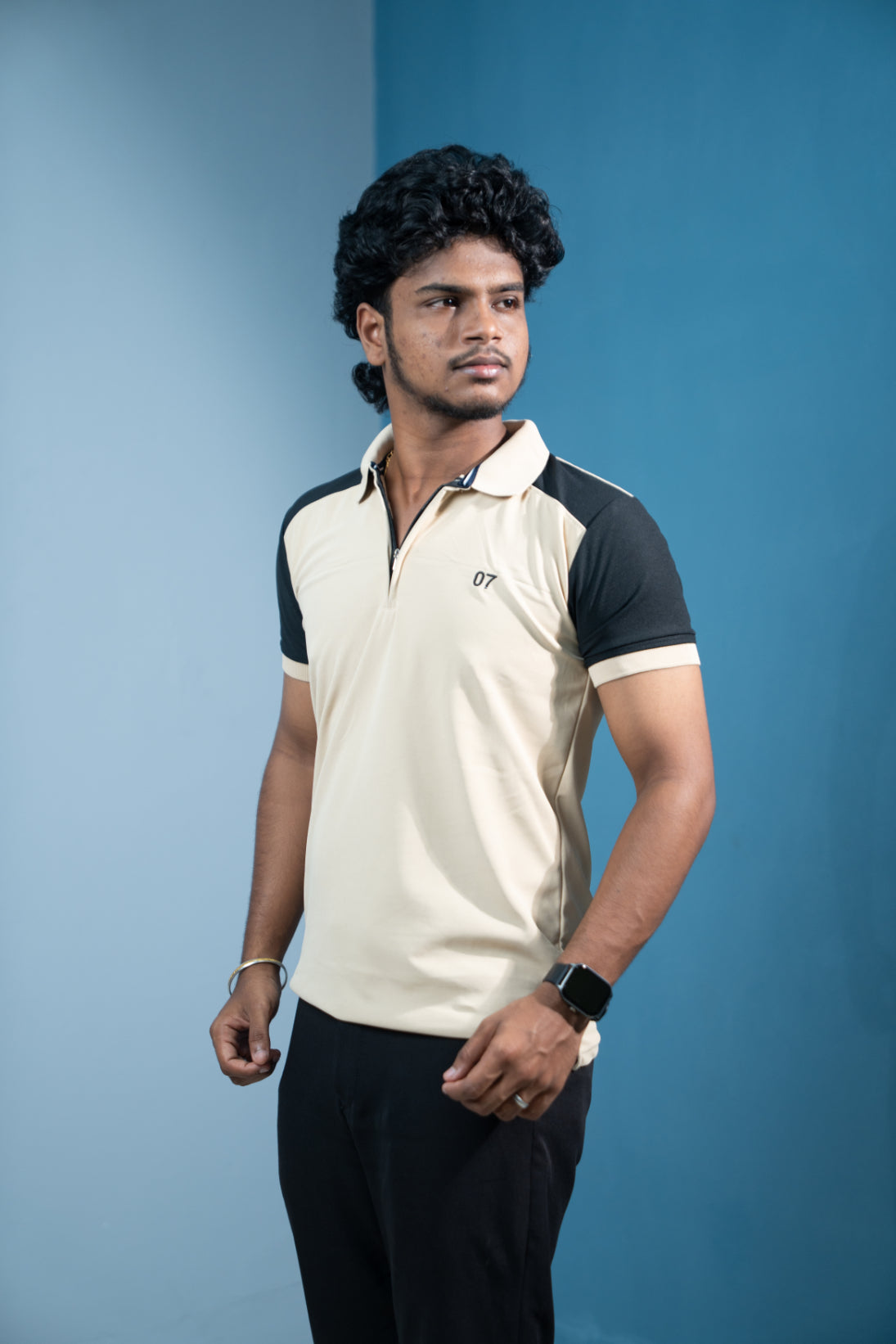 Dual-Tone Short Sleeve Zipper Collar T-Shirt for Men  Trending Korean Fit-Sandle