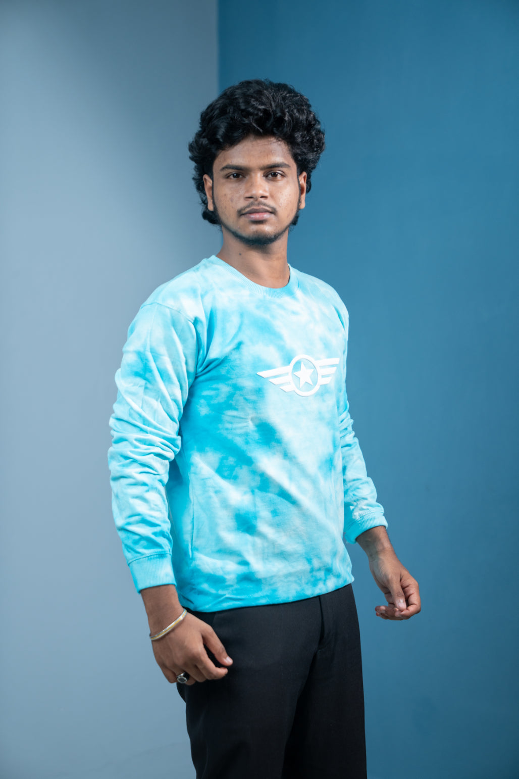 Men’s Tie-Dye Full Sleeve T-Shirt  Trending Streetwear Style-ice Blue
